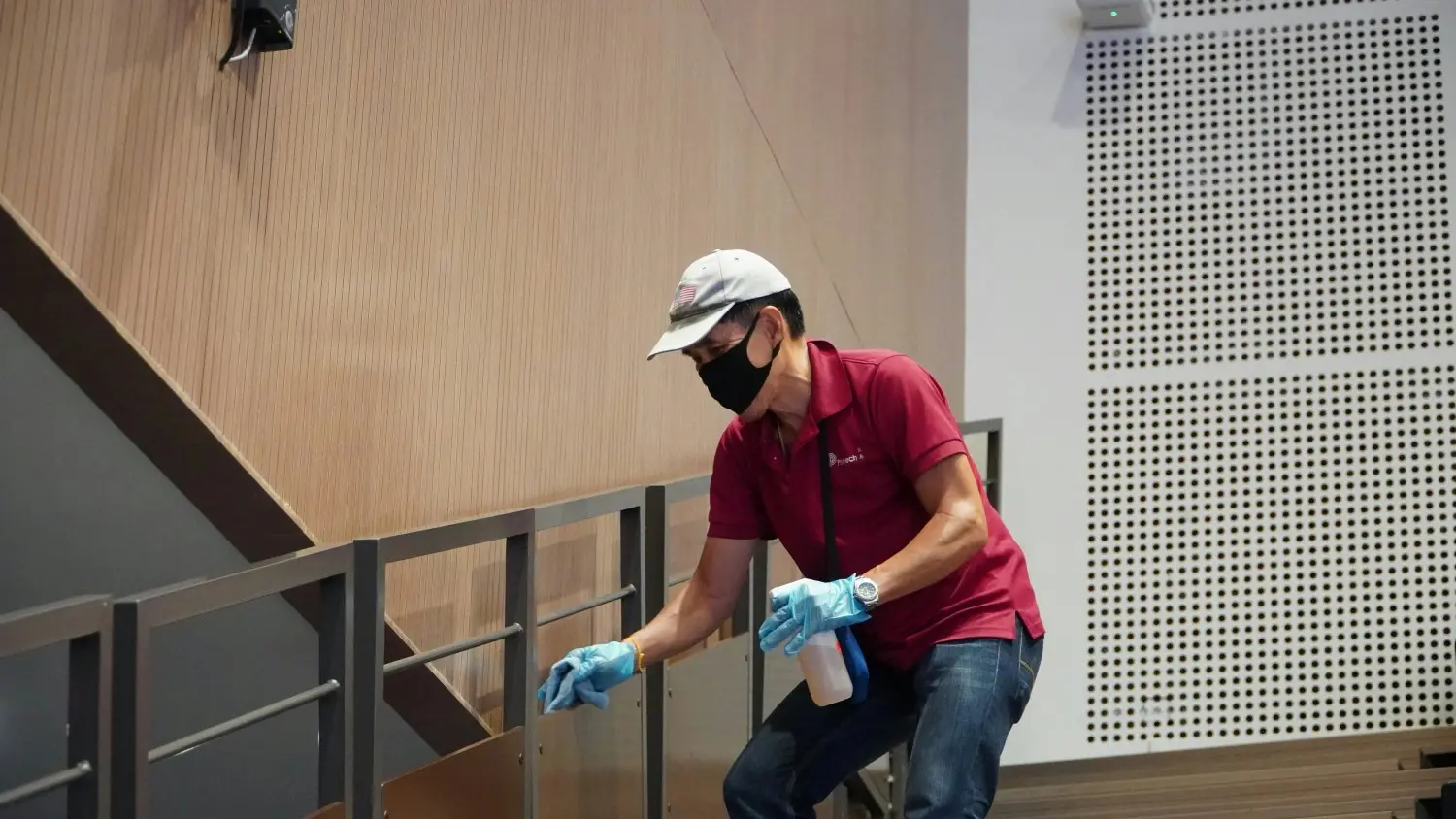 Protective film, labels, and installation debris being removed from finished surfaces in Rogers, AR.
