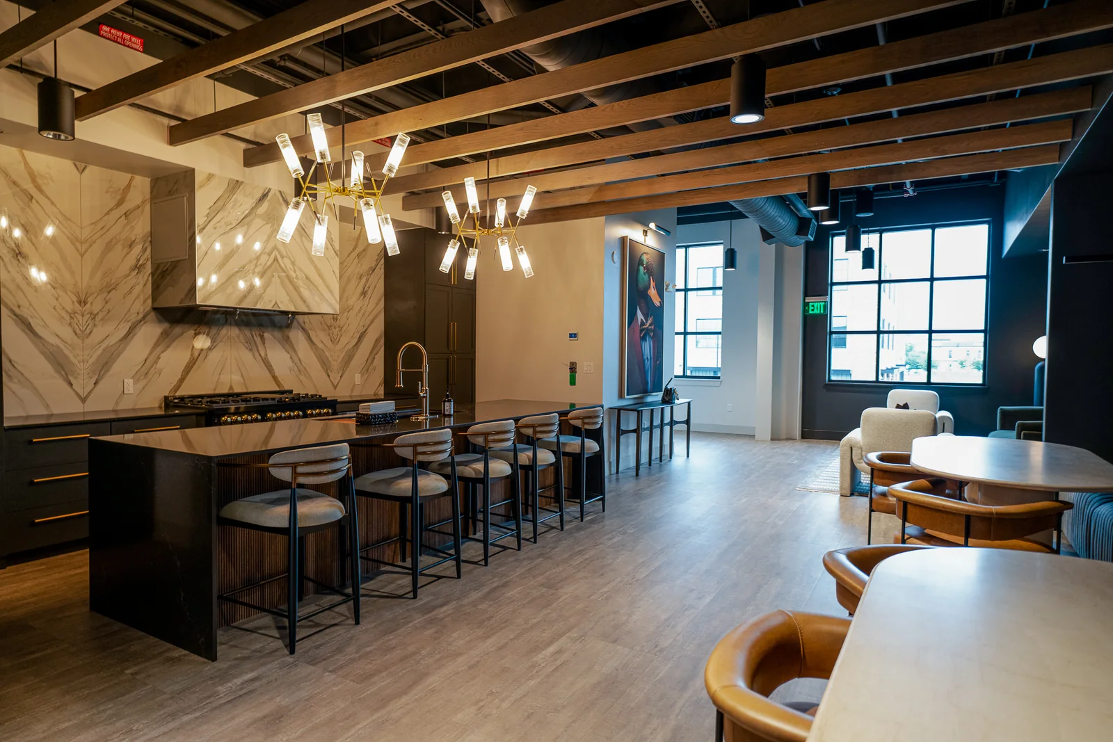 Clean office lobby and kitchen entry area maintained in Northwest Arkansas