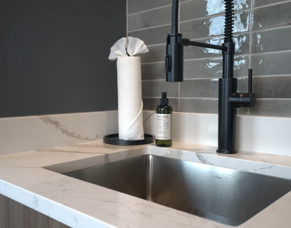 Spotless break room sink and counter after cleaning in Northwest Arkansas