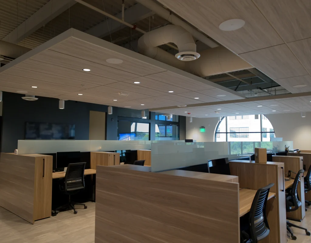 Clean open-plan office workspace after janitorial cleaning in Northwest Arkansas