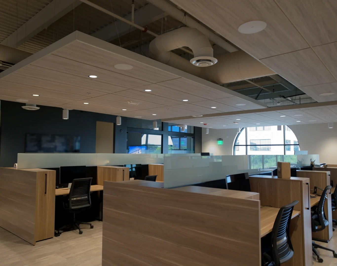 Clean open-plan office workspace after janitorial cleaning in Northwest Arkansas