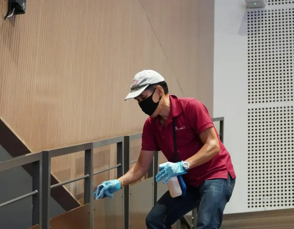 Protective film, labels, and installation debris being removed from finished surfaces in Rogers, AR.